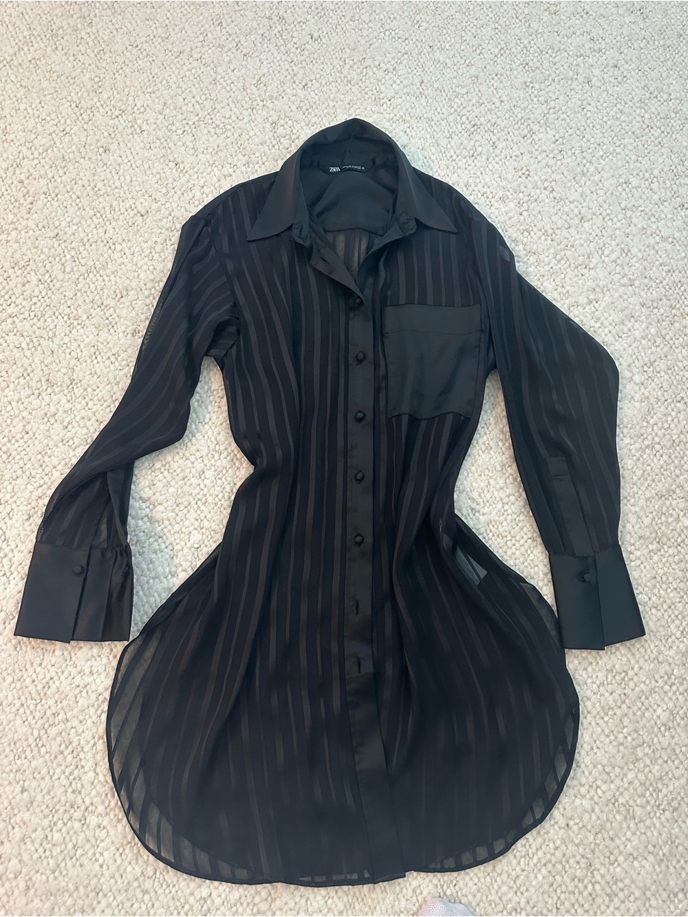 Zara Black Sheer Mesh Top Long Sleeve Lightweight Minimal Chic Size S